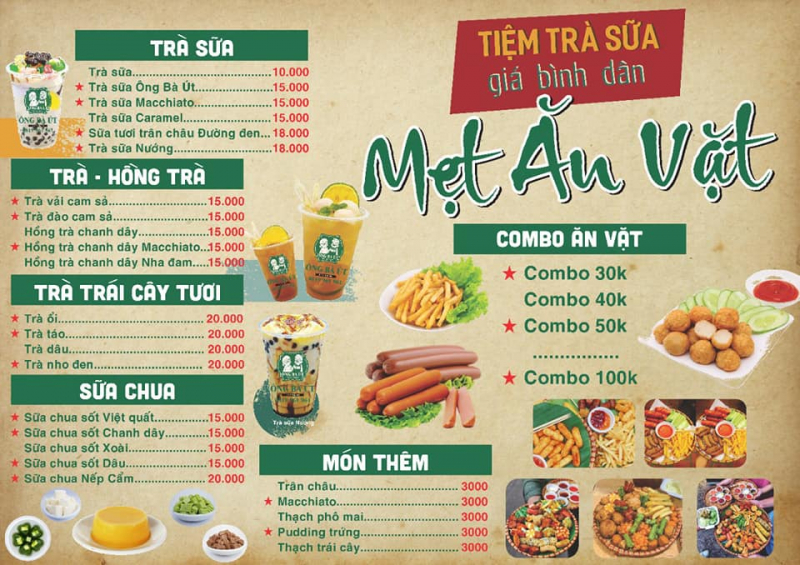 Xây dựng menu quán ăn vặt