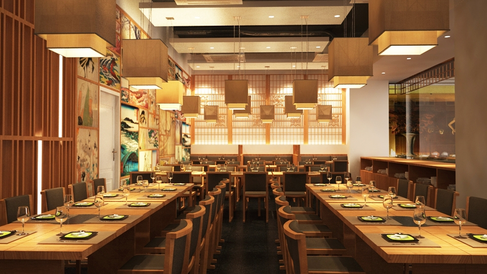 trang trí nhà hàng Nhật bằng đèn lồng