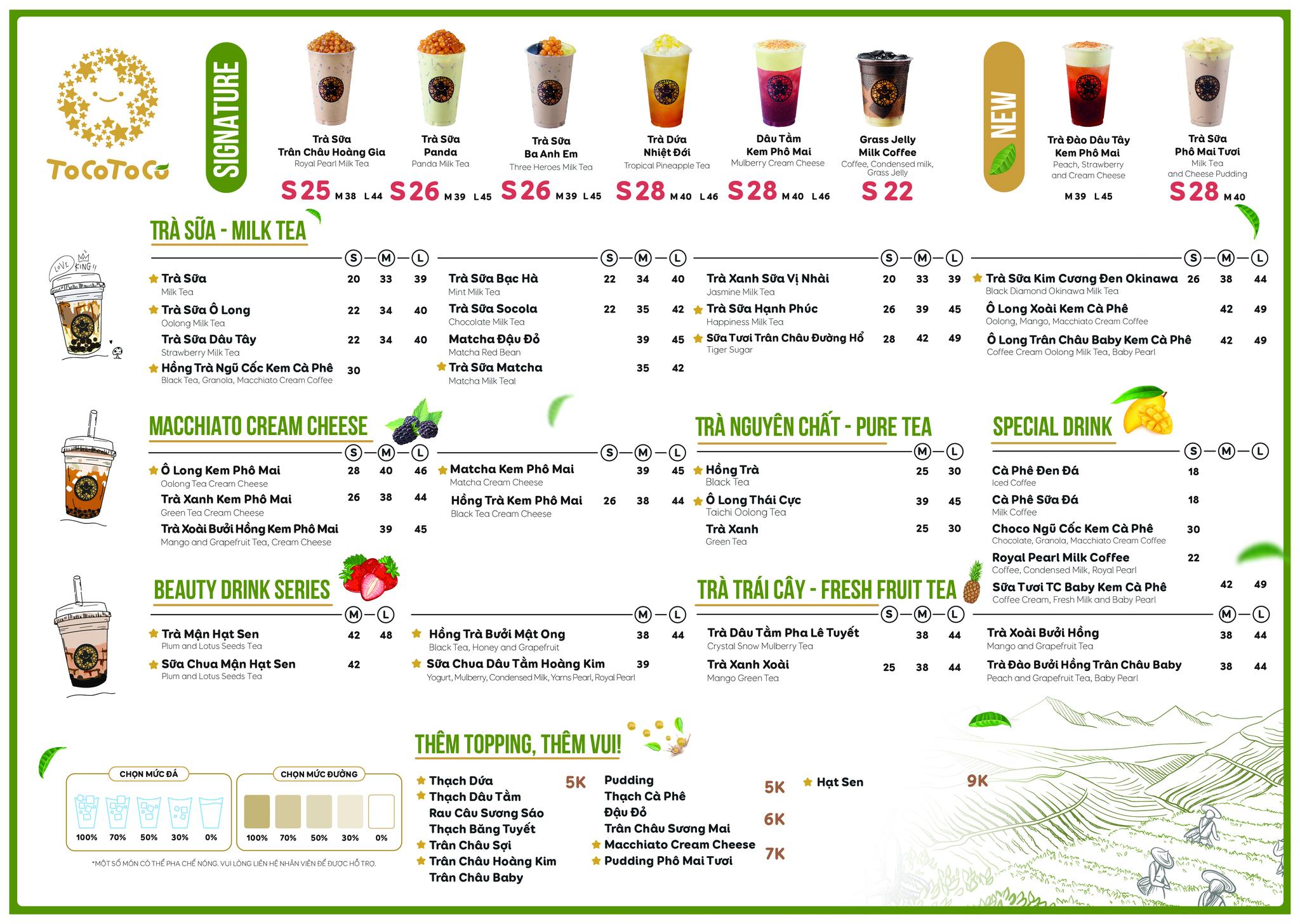 Menu trà sữa TocoToco