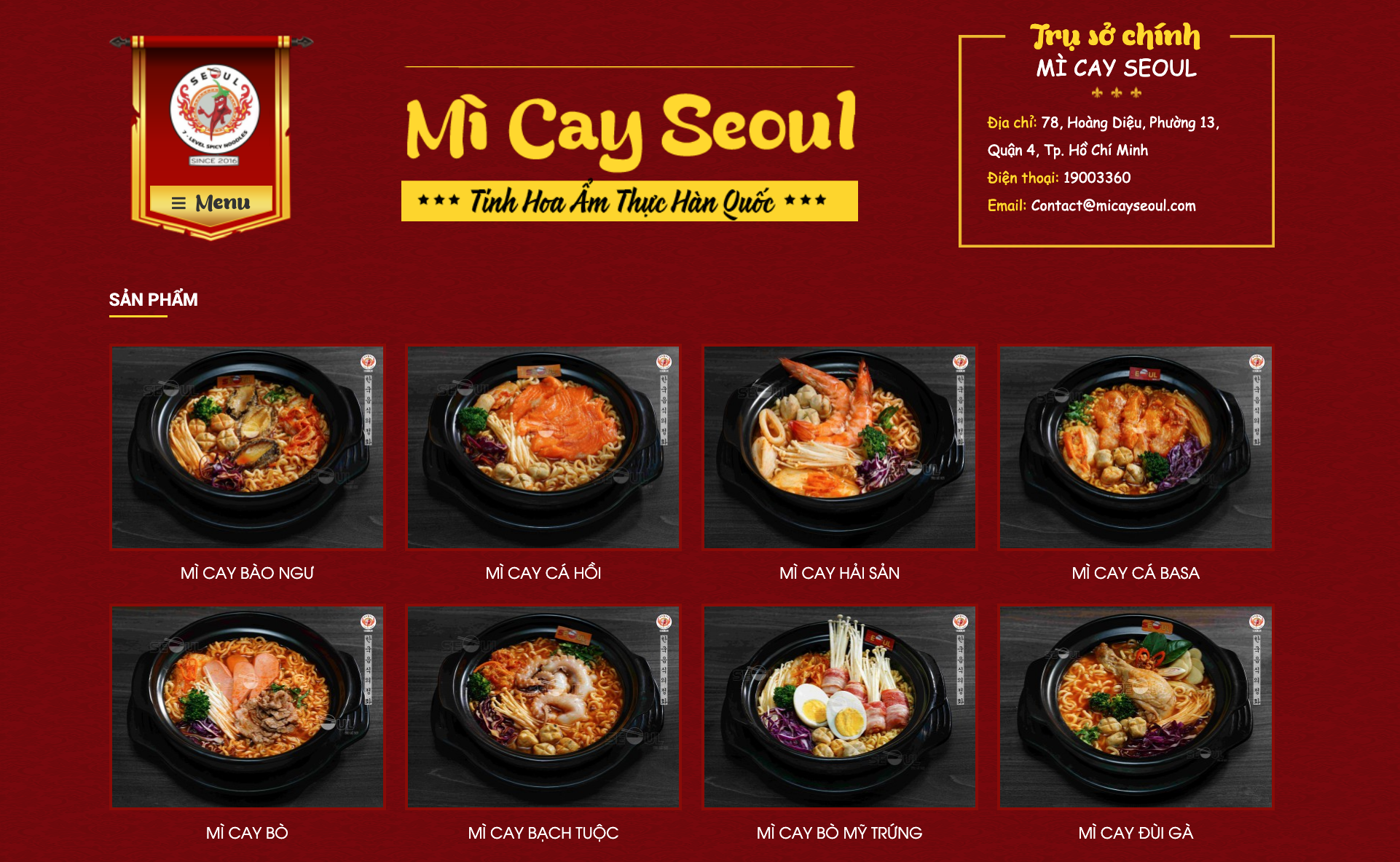 menu mì cay seoul
