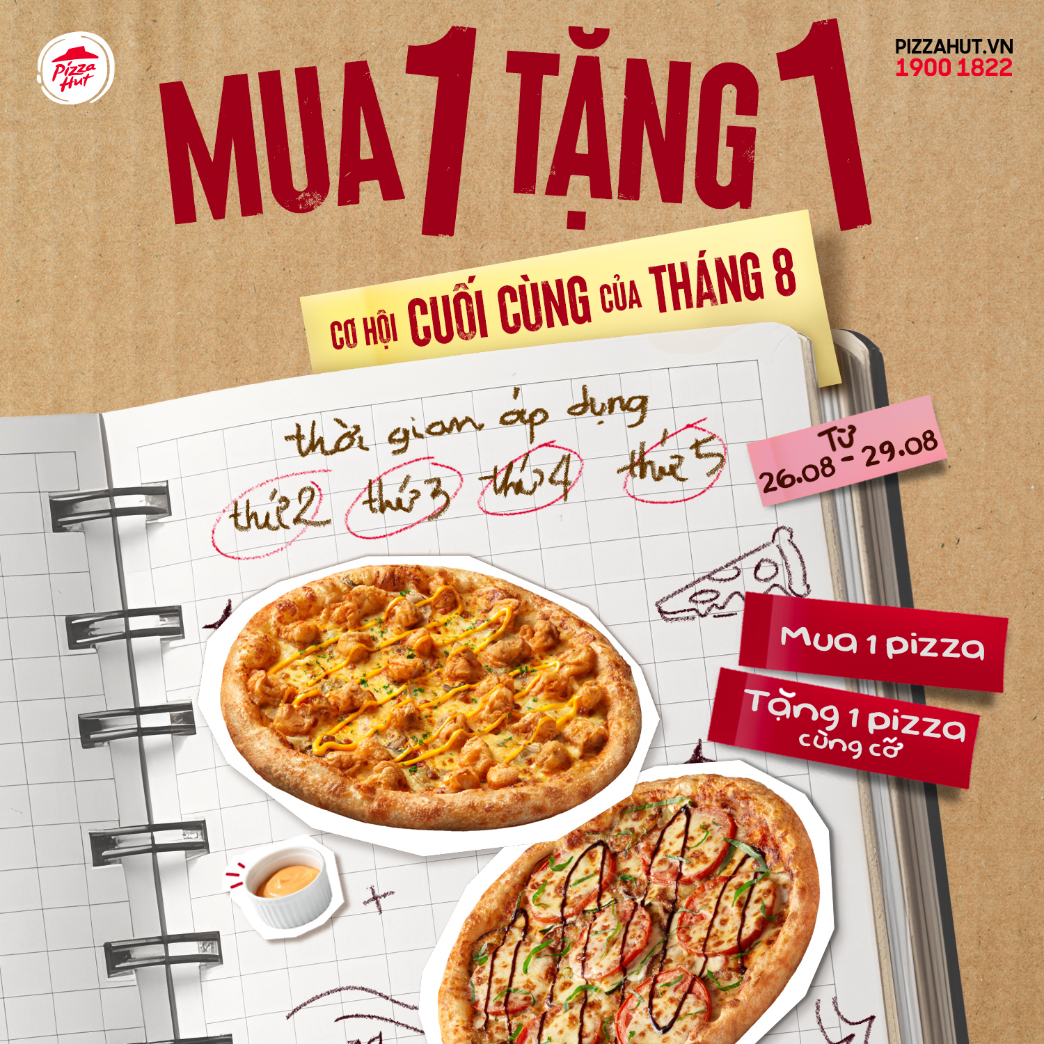 Mẫu quảng cáo chương trình mua 1 tặng 1 của Pizza Hut