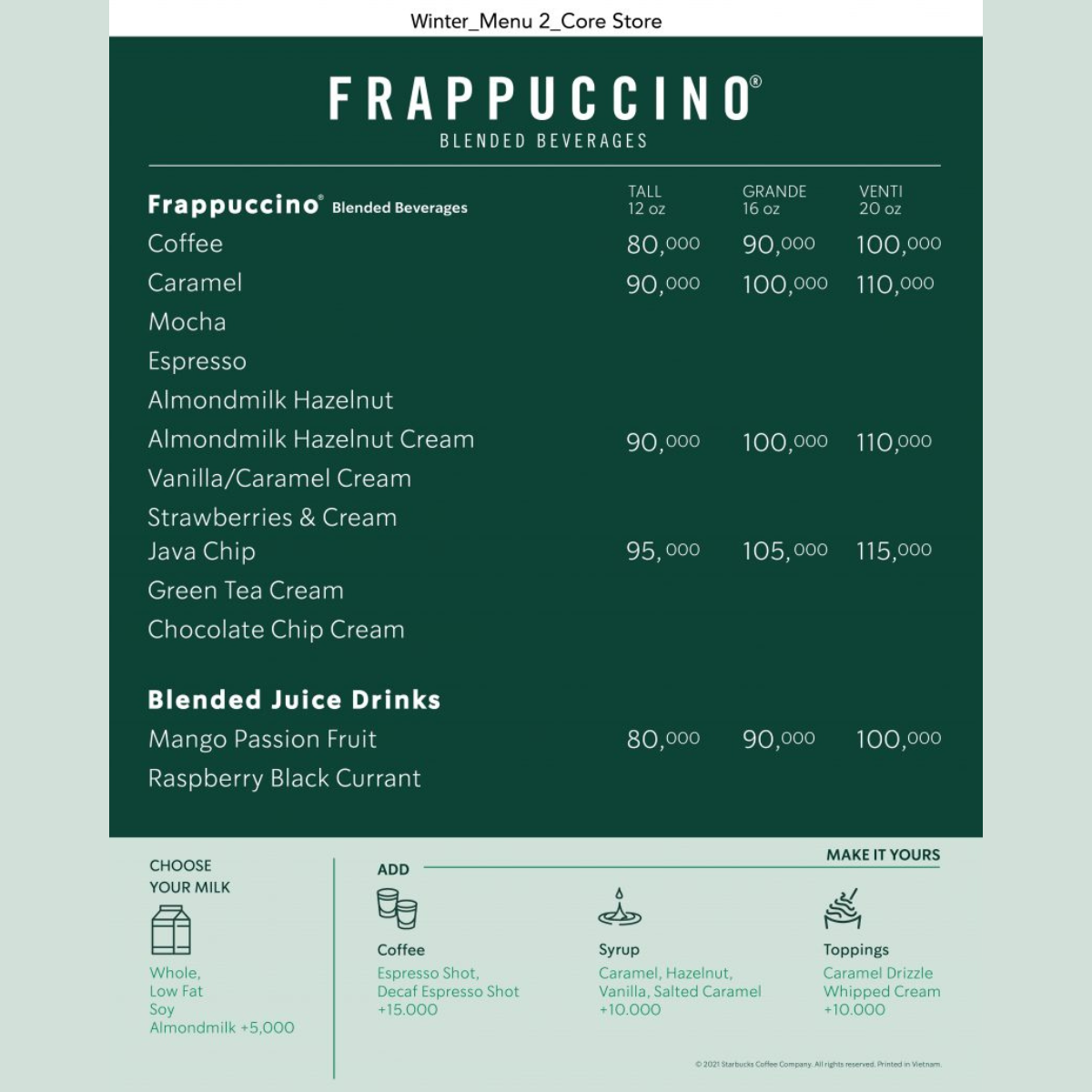 Menu Starbucks