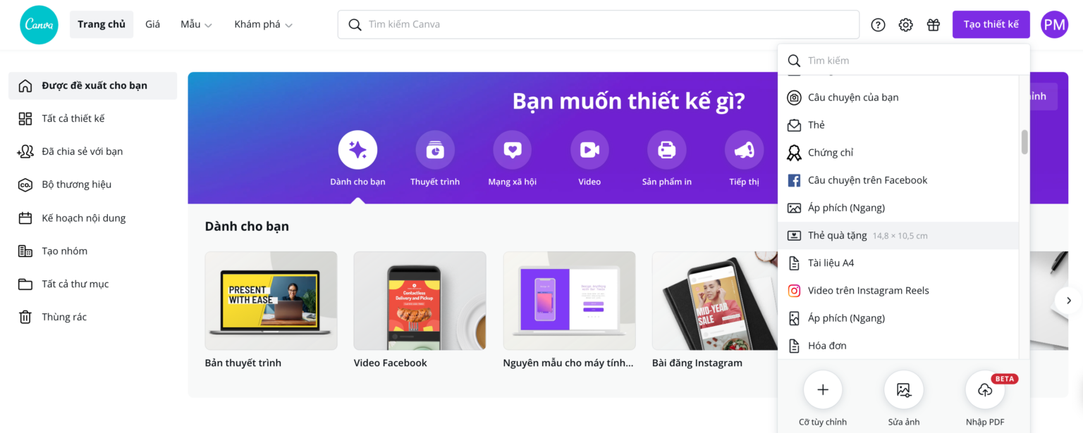 Kích thước ảnh trên Canva