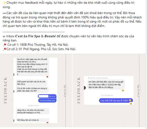 mẫu content feedback spa