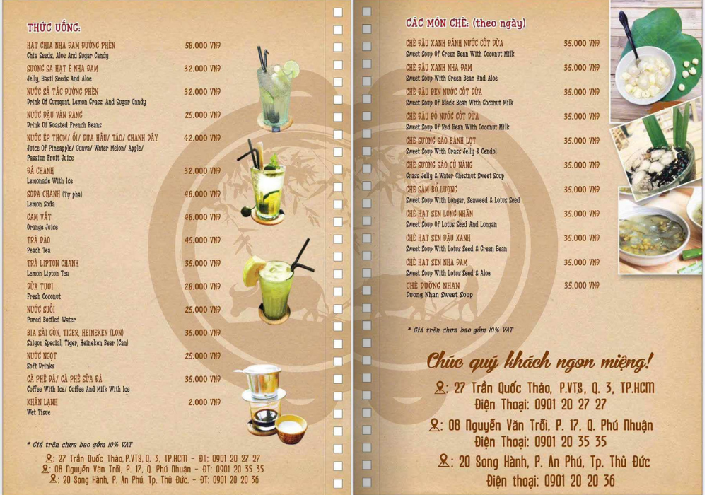 Menu đồ uống và chè