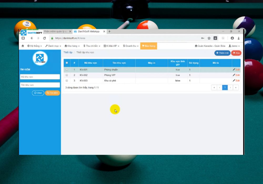 Phần mềm quản lý quán bida DanTriSoft  